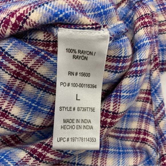 Democracy  Plaid Pop Over  Blouse Top Woman Large  Ruffle  Long Sleeve Western - Picture 9 of 12